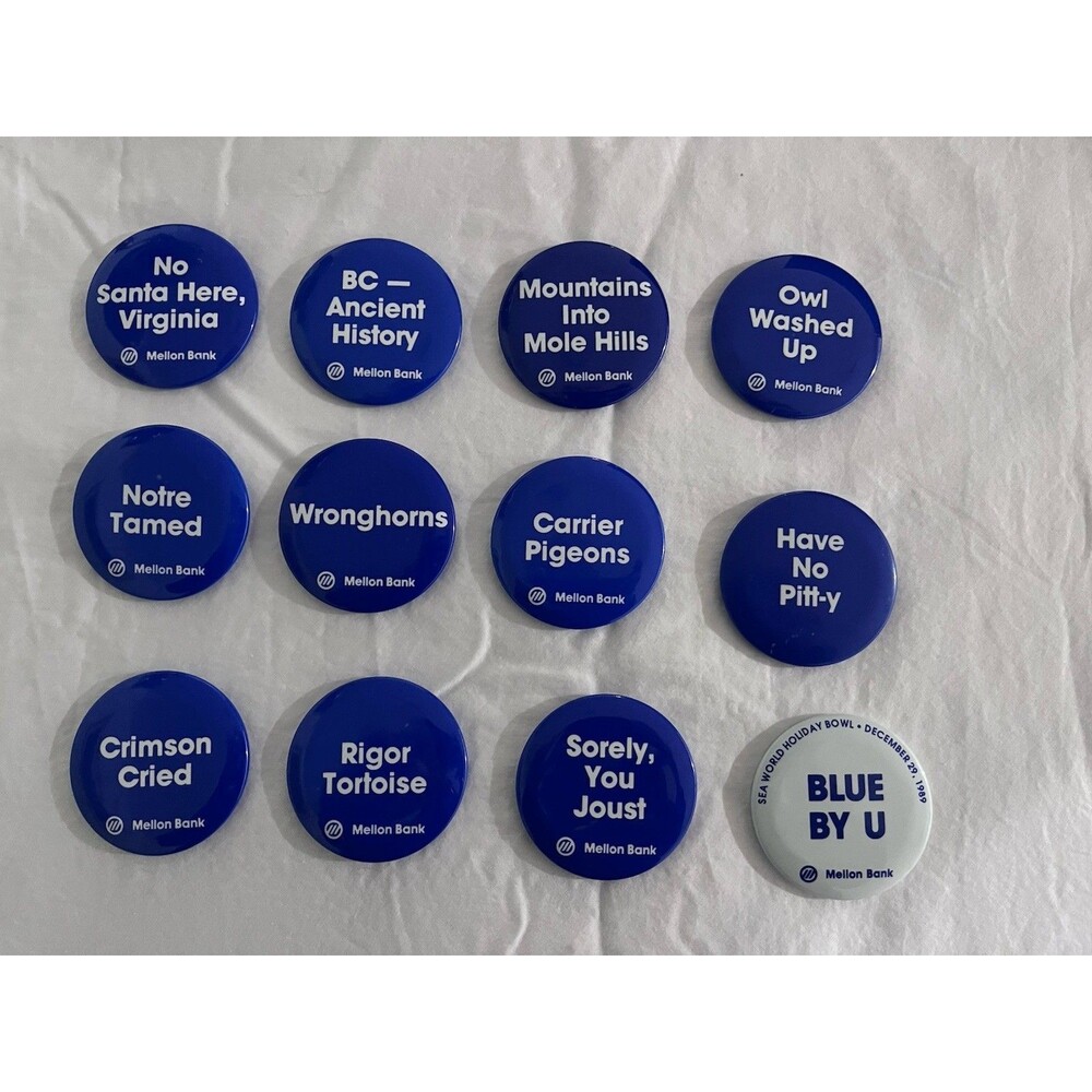 Vintage Lot 12 Penn State PSU Football Gameday Buttons Pins 1989 Mellon Bank